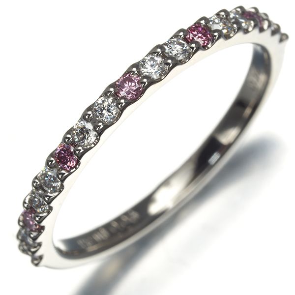 ピンク&クリア ダイヤ 0.06ct/0.14ct ハーフエタニティ リング