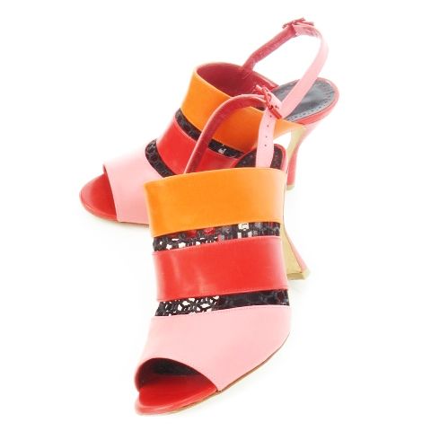 マノロブラニク MANOLO BLAHNIK ストラップサンダル ハイヒール レザー 革 メッシュ グラデーション 36.5 23.5cm 赤 レッド |CK15 GY19