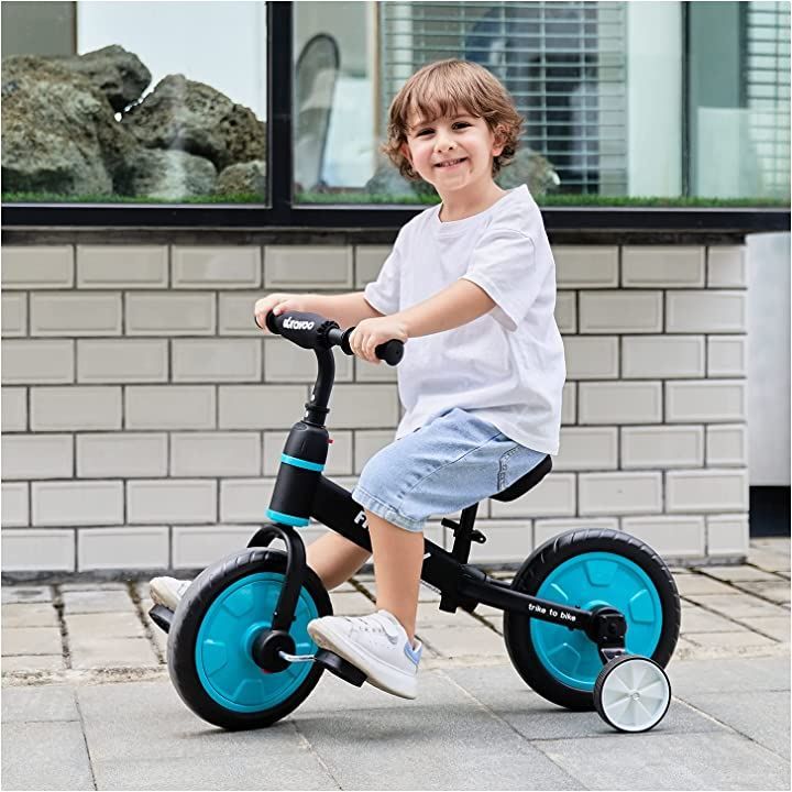 UBRAVOO キッズバイク ペダルなし自転車 子ども用自転車 ランニングバイク 4in1 補助輪 ペダル後付け ワンタッチ組立 サドル調整可(  ブルー) メルカリ