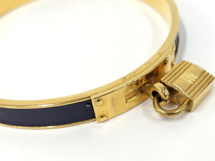 。HERMESケリー バングル ブレスレット メッキ ゴールド ネイビー ブルー HERMES ケリー バングル ブレスレット メッキ ゴールド ネイビー
