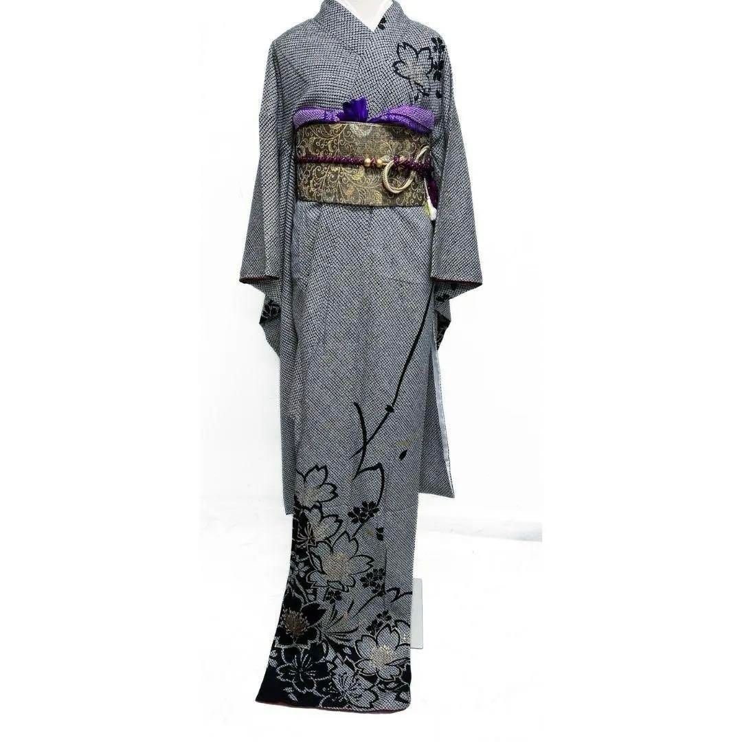 振袖　桜　金通し　金彩　車輪　黒　晴れの日　成人式　卒業式　着物　082w d 振袖桜金通し金彩車輪黒晴れの日成人式卒業式着物082w d