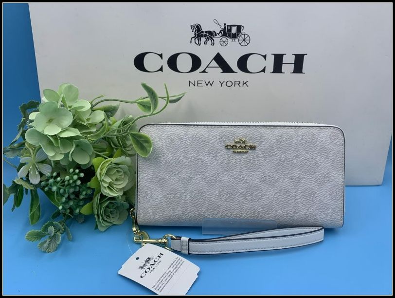 COACH 長財布 コーチ 財布 チョークグレイシャーホワイト シグネチャー アコーディオン ウォレット プレゼント 贈り物 ギフト ラウンドファスナー ロング ジップ ファッション レディース ホワイト白 新品 未使用  C4452 C061Z-7