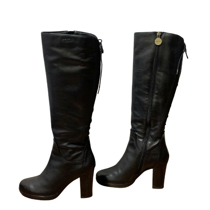 GEOX ロングブーツ レザー レースアップ ブラック サイズ36(約