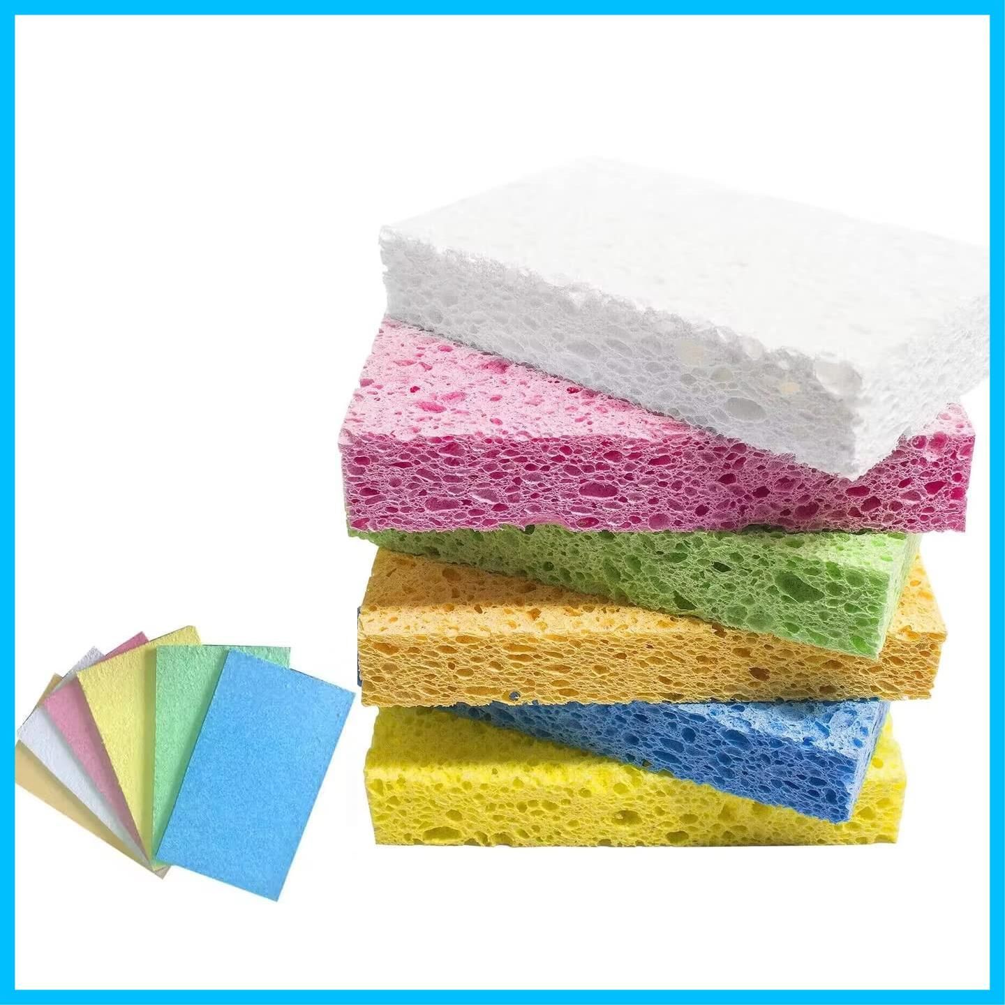 圧縮 セルローススポンジ セルロース 食器洗い神器 台所用 スポンジ テーブル お風呂の掃除用 吸水 キッチン 清潔 吸水スポンジ 衛生 6個セット 6色 キッチンスポンジ 11.5×7×2cm 水につけた後