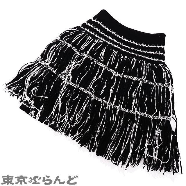 CHANEL ロゴ刺繍　リブスカート　ミニスカート　ウエストゴム　シャネル CHANEL ロゴ刺繍 リブスカート ミニスカート ウエストゴム シャネル