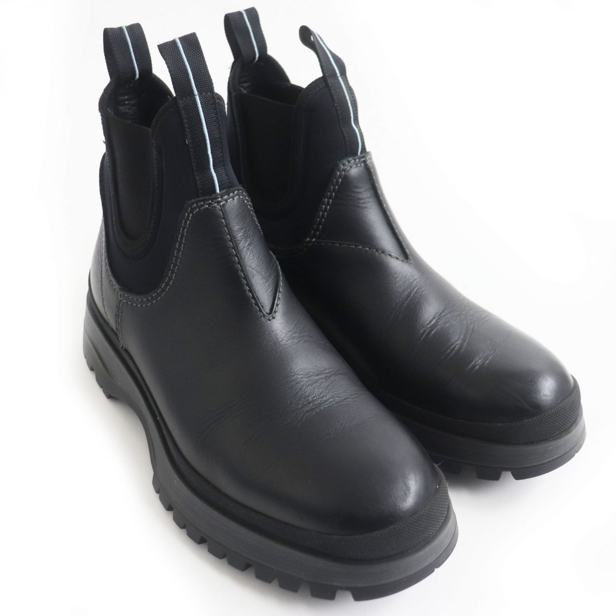 【PRADA】 ブラックレザーのハイブーツ プラダ モノリス ブラッシュドレザー チェルシーブーツ(X248G042