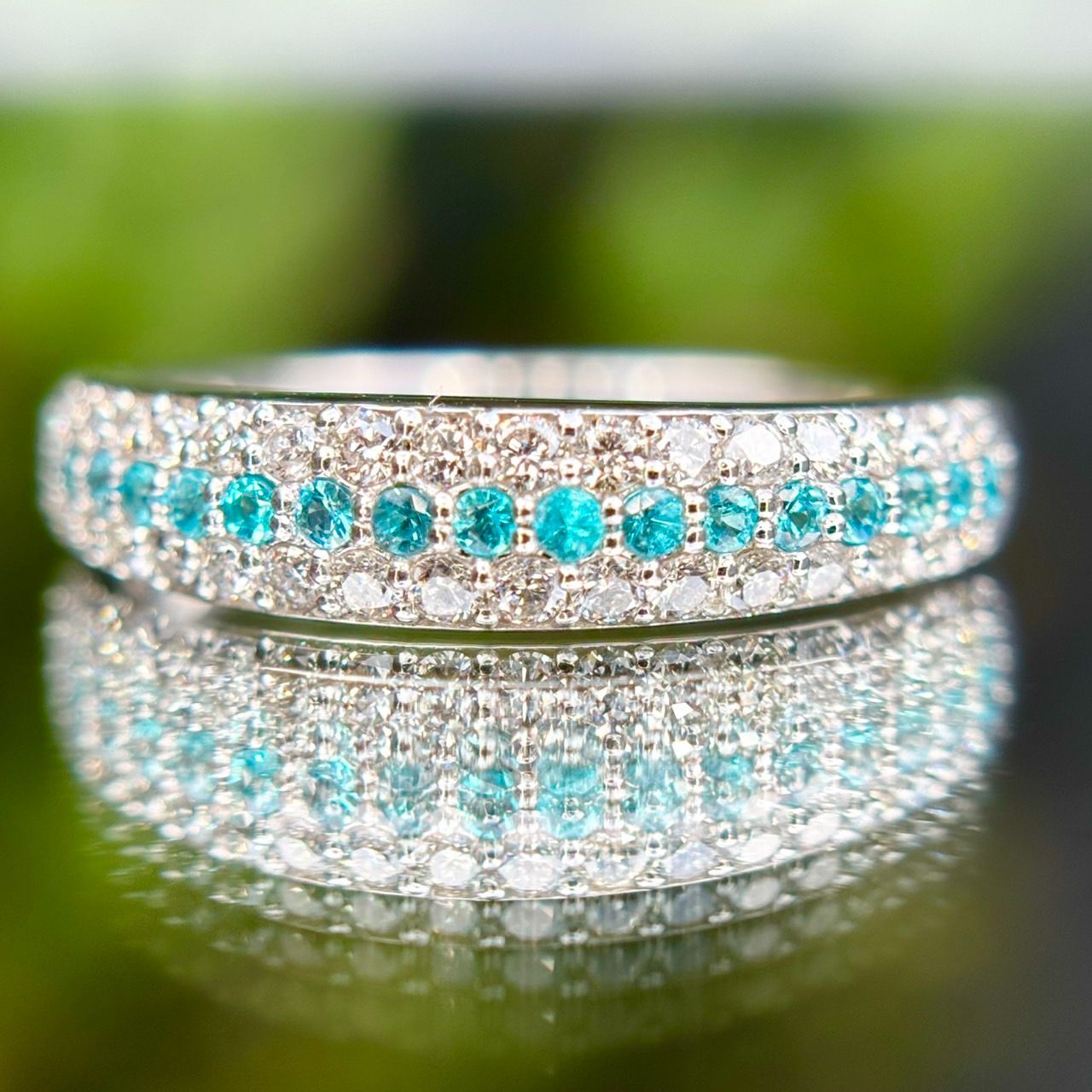 中古】 Pt900 パライバトルマリン ダイヤモンド リング 0.16ct D0.34ct  