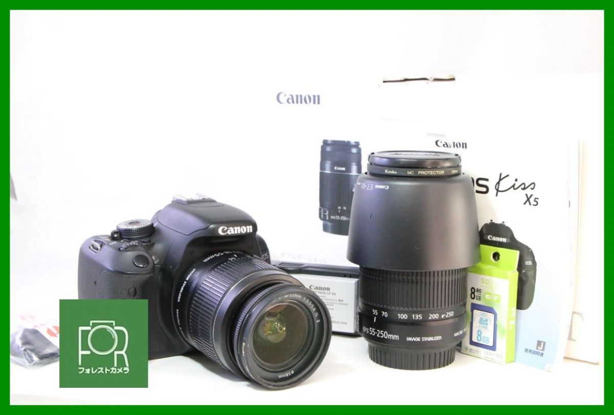 到着後即使える Canon EOS X5|18-55mm IS II 55-250mm IS II バッテリー チャージャー 8GB SDカード き PPP1367