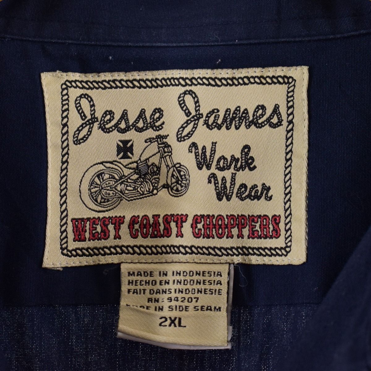 古着 Jesse James WEST COAST CHOPPERS バック刺繍 半袖 ワークシャツ