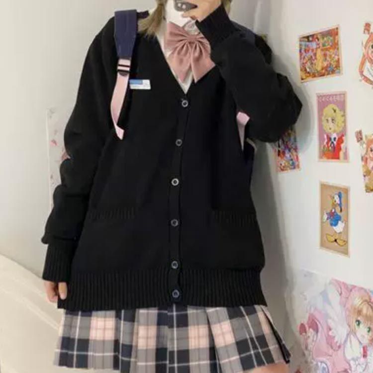 スクール カーディガン スクールセーター レディース ニット カーディガン Vネック ゆるニット 長袖 無地 カーデ 羽織り 学生 制服 ポケット付き 春服 eason403 WWW_SMP1DAWEKUDUS_SCH_ID