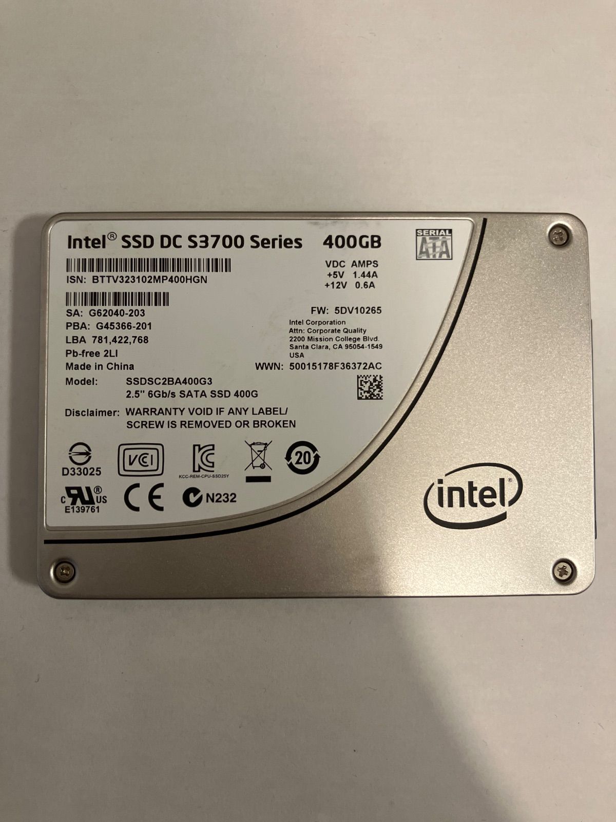 Intel SSD DC S3700 series 400GB - メルカリ