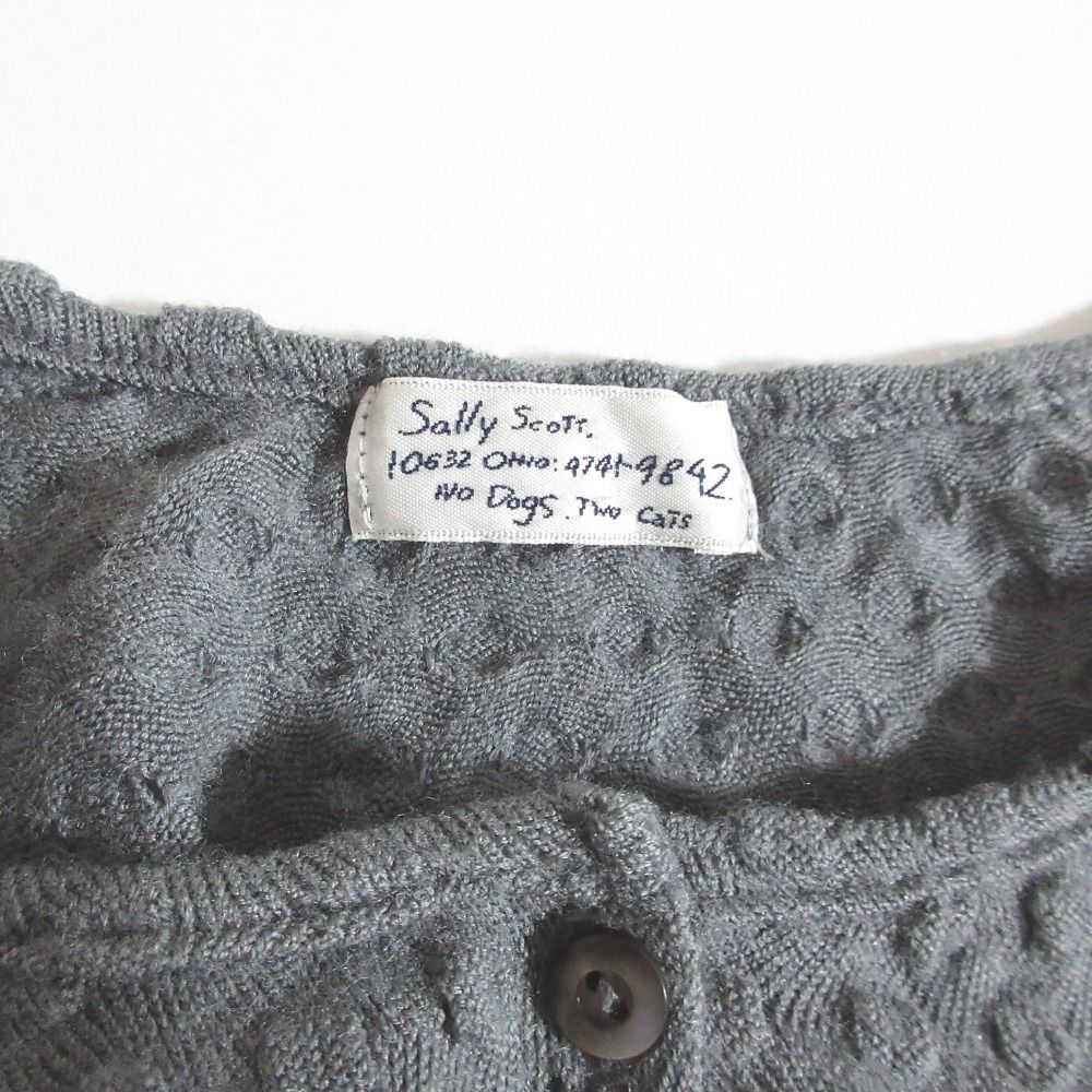 美品 Sally Scott サリースコット クルーネック 七分袖 ジャガード ニット カーディガン M グレー レディース 古着 中古 美品 Sally Scott サリースコット クルーネック 七分袖