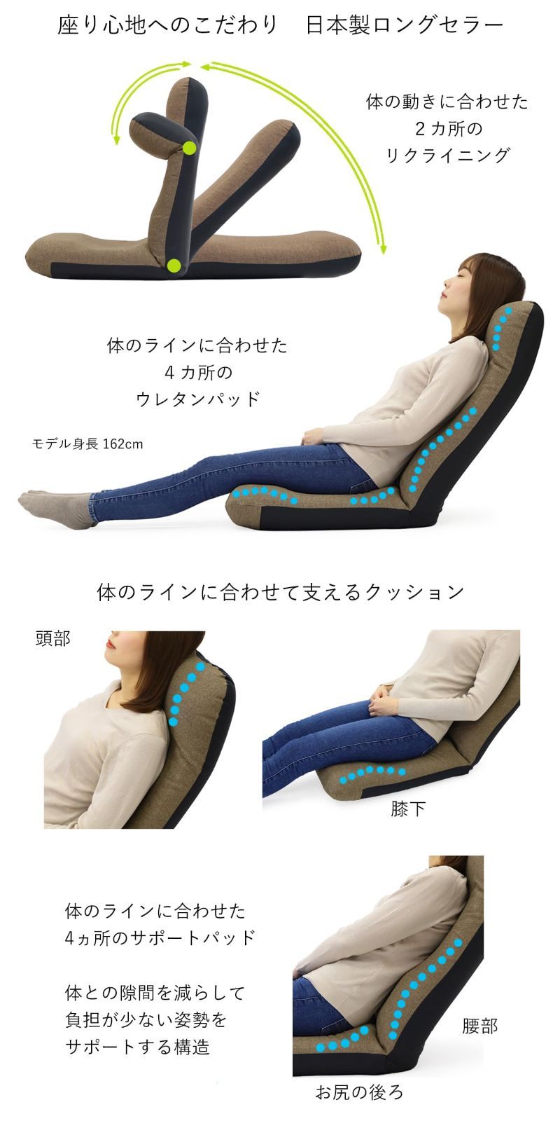 ヘッドリクライニング座椅子 グレー
