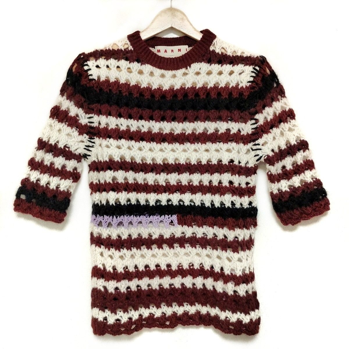 MARNI マルニ 七分袖セーター サイズ36 S レディース - ボルドー×アイボリー×マルチ クルーネック