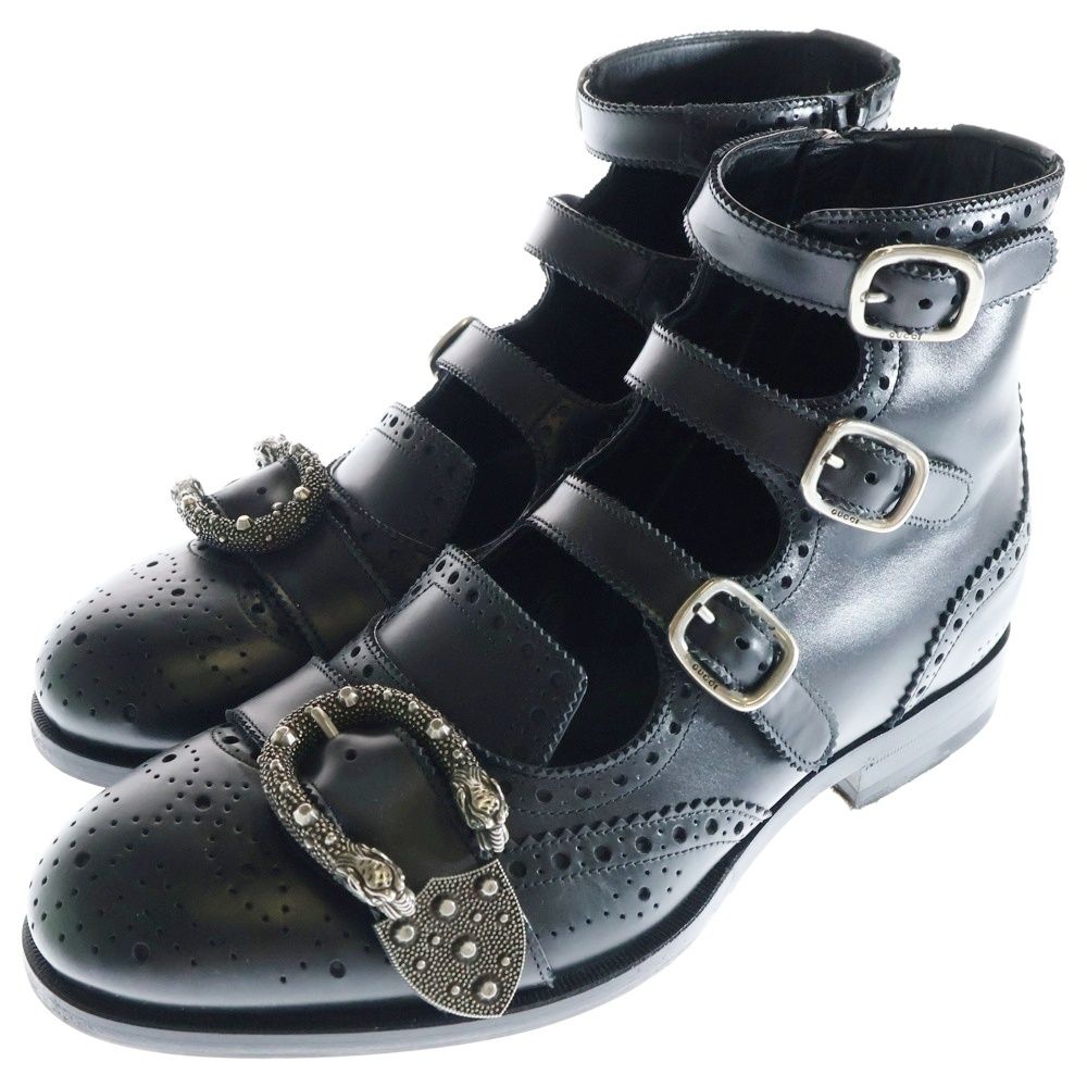 GUCCI グッチ ブローグレザーシューズ デュオニソス BEE刺繍 ブラック シルバー金具 483960