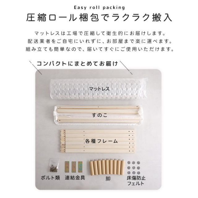 脚付きポケットコイルロールマットレス セミシングルサイズ NEXPOTALLINN_EU