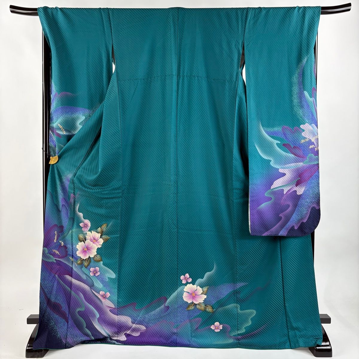 振袖 身丈172.5cm 裄丈70cm L 袷 草花 霞 金彩 青緑 正絹 名品