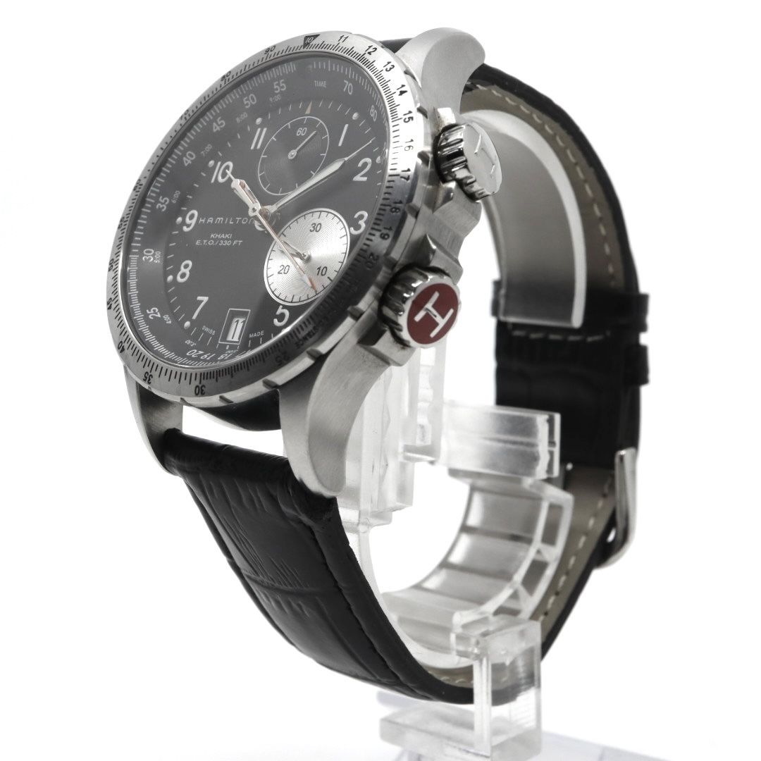  電池交換済 ハミルトン Estimate Time Over カーキ E T O H 776120 腕時計 メンズ クロノグラフ クォーツ 黒文字盤 レザー アナログ アビエーション パイロットウォッチ スイス製 G 3 その他 時計