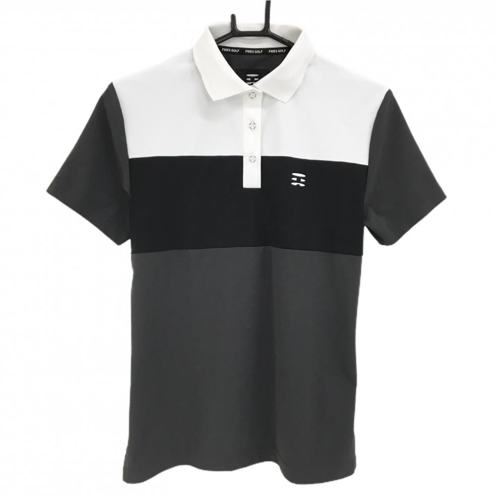 ★美品★FIDES GOLF フィデス　ポロシャツ　サイズ　L 美品】フィデスゴルフ 半袖ポロシャツ グレー×黒×白 バイカラー
