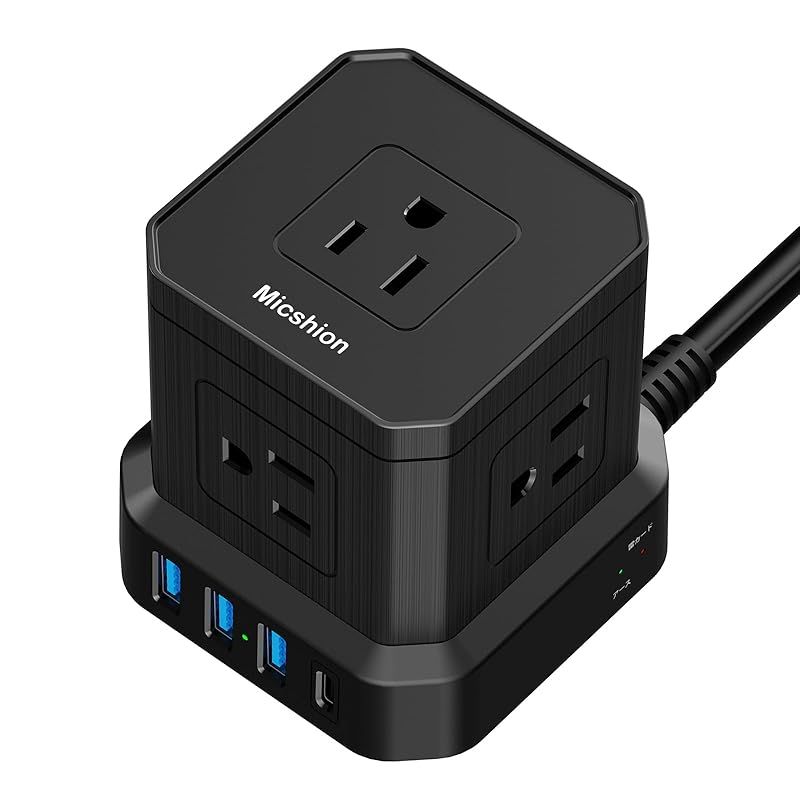 延長コード1m Type-C付 usbコンセント（合計2400W） 3個USB-Aポート 雷ガード 持ち込み便利 電源タップ usb付き タコ足配線 テーブルタップ OAタップ マルチタップ 安全保護機能 海外対応可能 ブラ