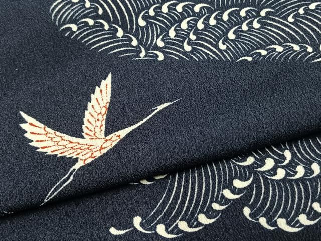 平和屋着物▽小紋 単衣 飛鶴立波文 洗える着物 AAAW7821fy