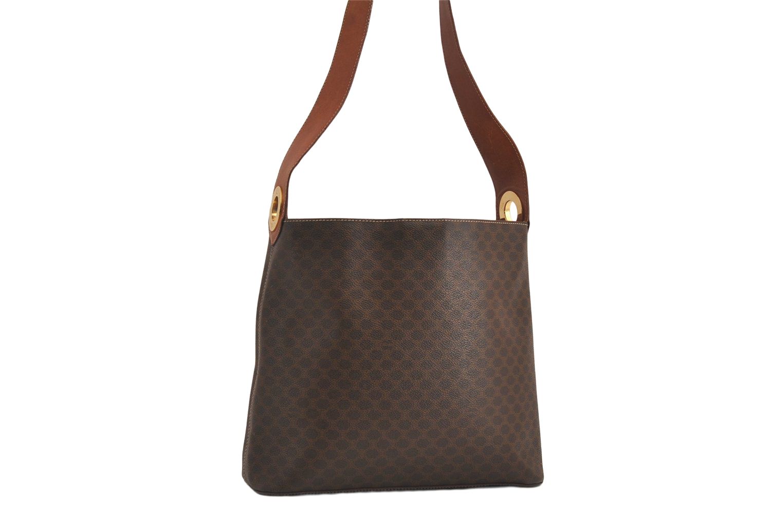 CELINE セリーヌ マカダム ブラゾン ショルダーハンドバッグ ピーブイシー レザー ブラウン 6226M