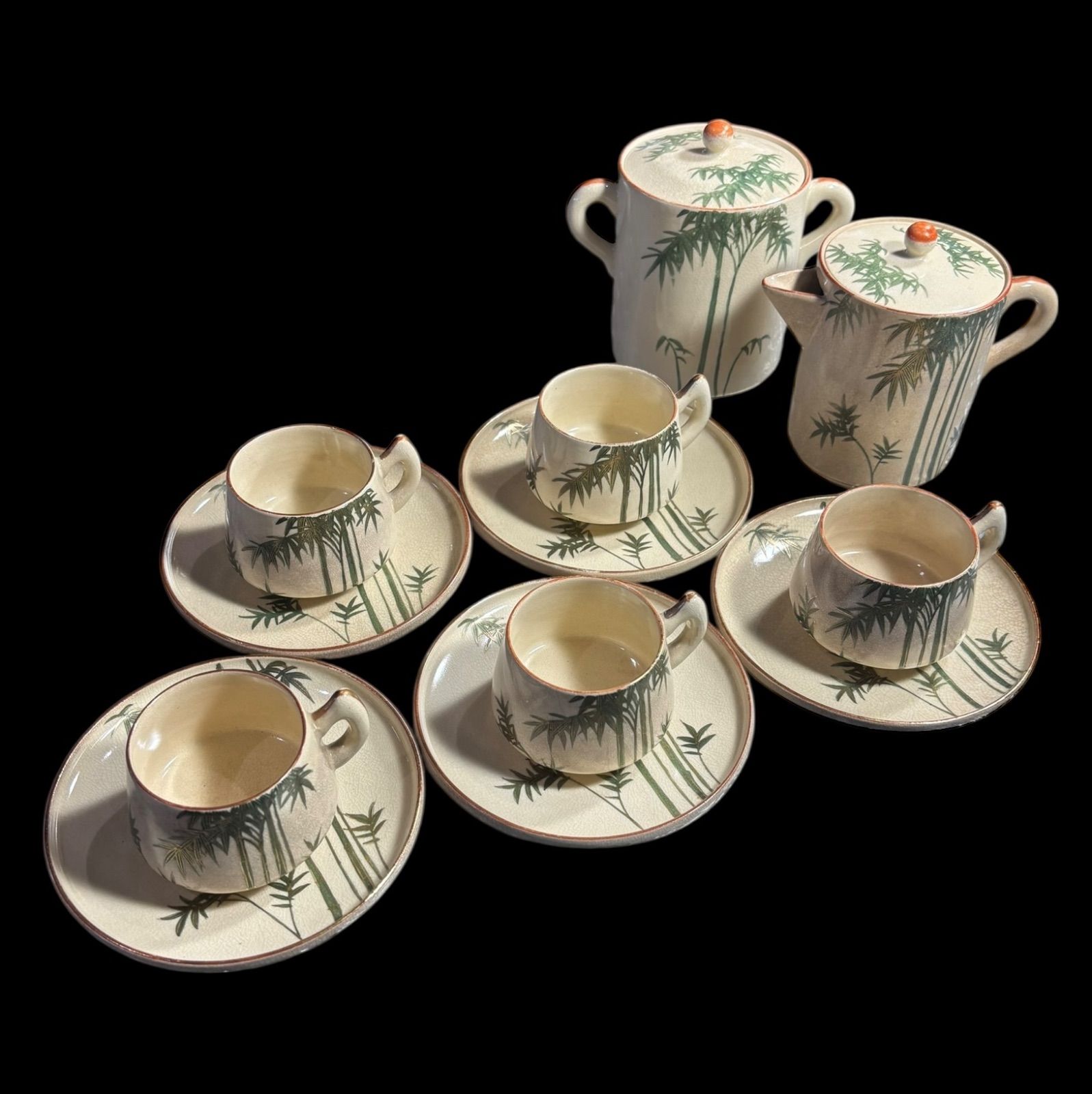 一式揃 明治 竹 カップ ソーサー 日本陶器会社 シュガーポット 珈琲 紅茶 コーヒー 茶器 昭和 レトロ アンティーク