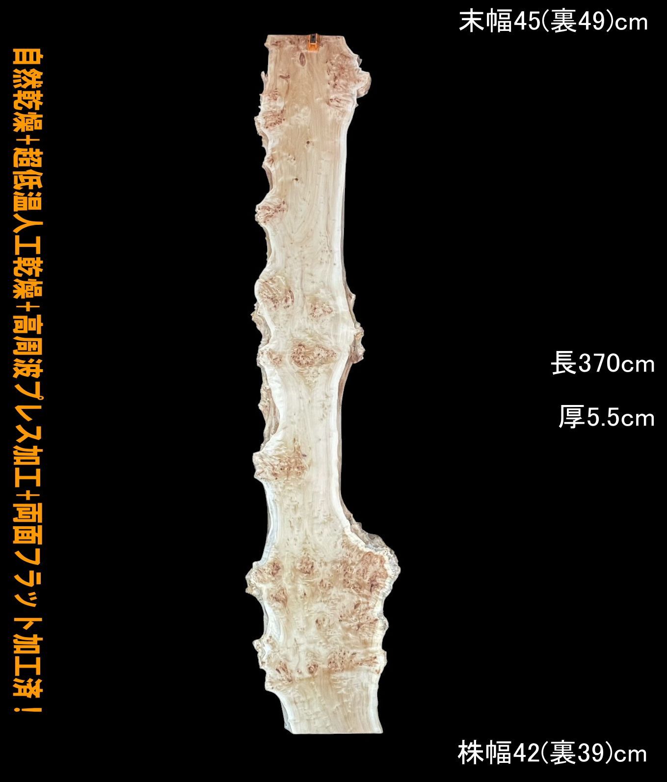 ポプラ M173-1 レジン 瘤 一枚板 乾燥材 長尺 棚板 カウンター テーブル DIY 耳付 天板 座卓 テレビボード