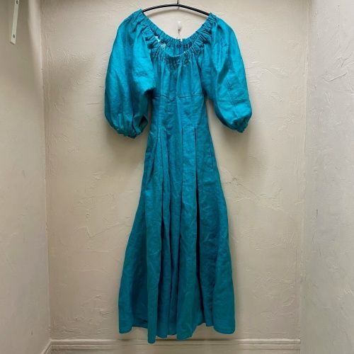 マイラン ボリュームスリーブ ワンピース ベルト リネン 麻 100%