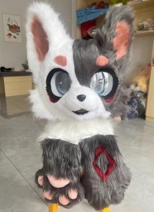 ファースーツ 着ぐるみセット グレー 犬 ケモノ ファースーツ 全頭ヘッド ぬいぐるみ コスプレ コスチューム