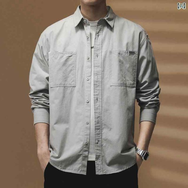 XL メンズ ファッション 服 オシャレ シンプル 大人 かっこいい 大きいサイズ ストリート 紳士服 レトロ シンプル カジュアル 長袖 シャツ 春秋 綿 ウォッシュド ワーク シャツ