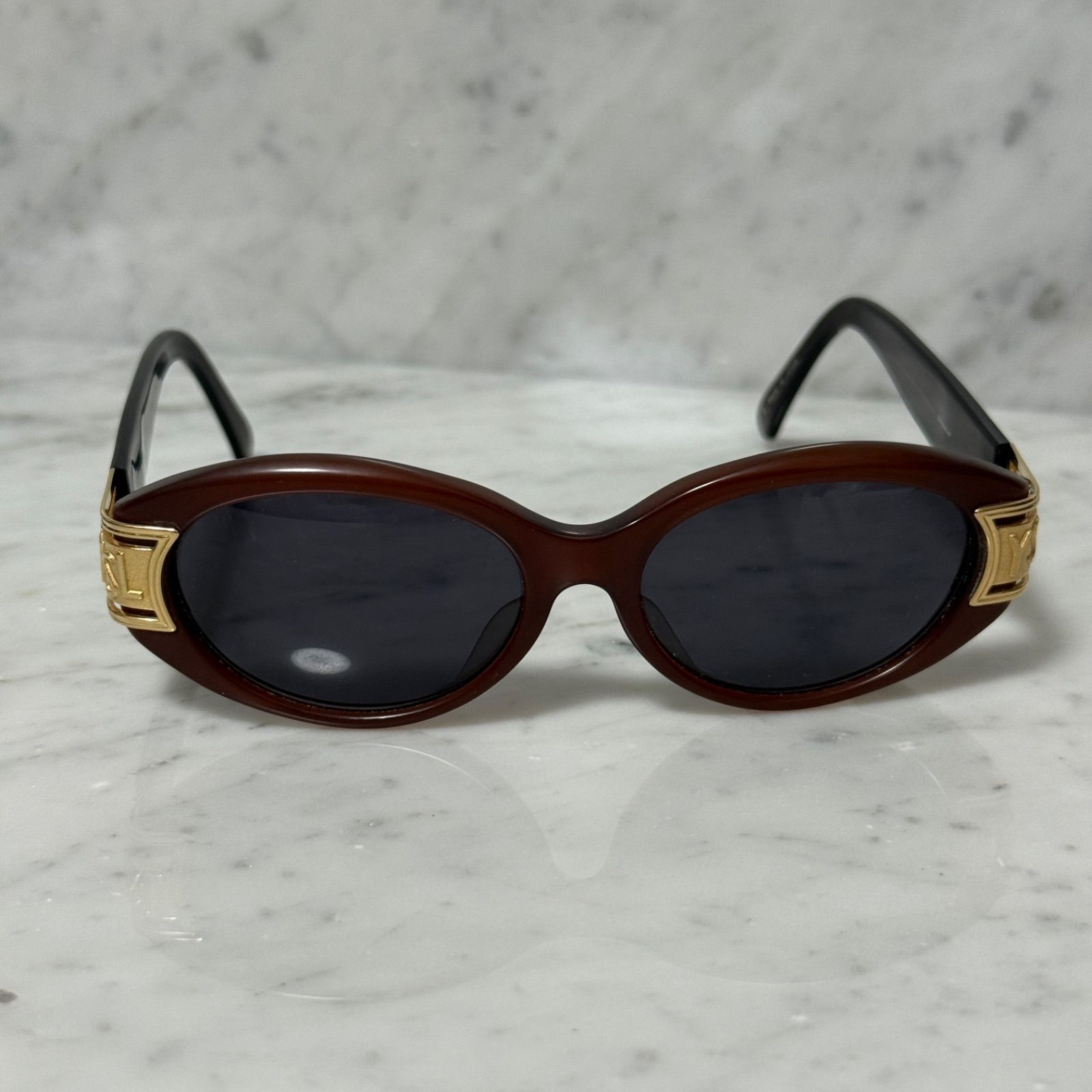 日本製 90s Yves Saint Laurent イヴサンローラン サングラス ゴールド 金 ロゴ YSL ブラウン メガネ