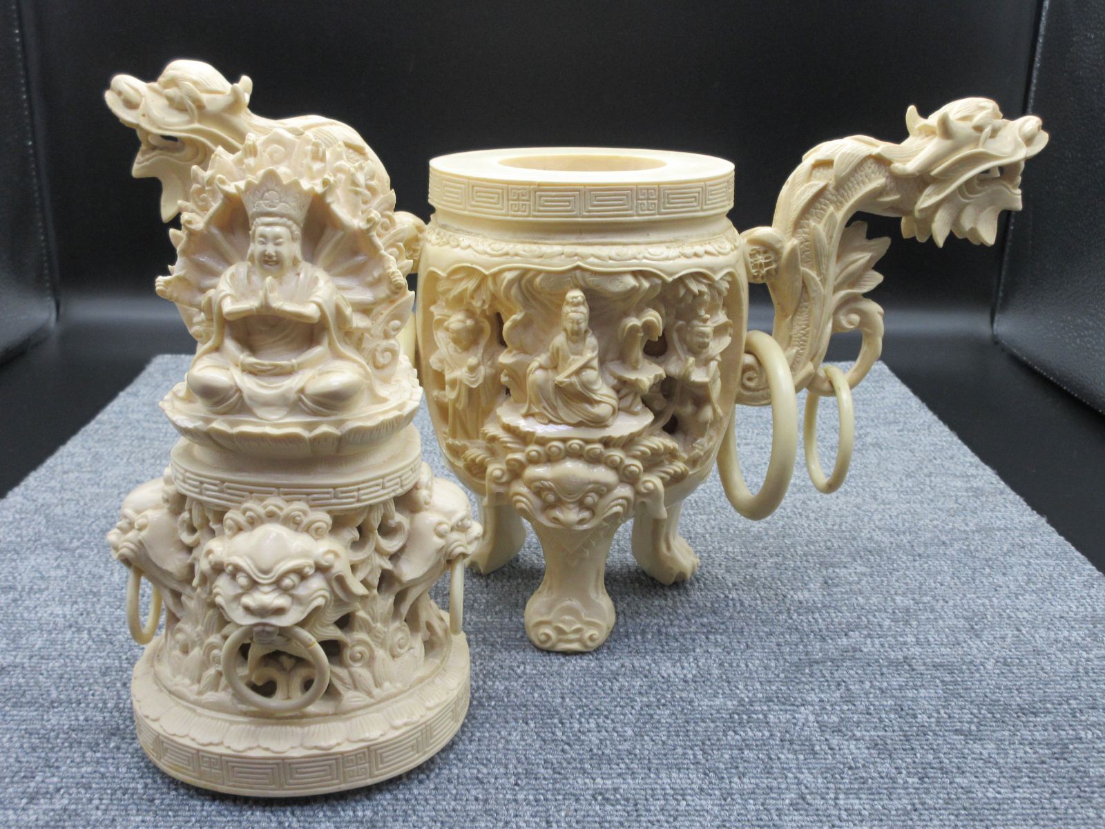 中国美術 象牙風彫刻香炉 A 頭頂千手観音大仏 香炉 置物 アンティーク 中国