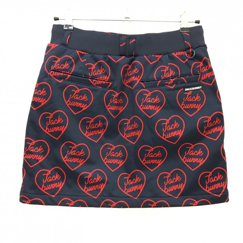 ジャックバニー スカート ネイビー×レッド ロゴ ハート柄 裏起毛 レディース 2 L ゴルフウェア 2025年モデル Jack Bunny