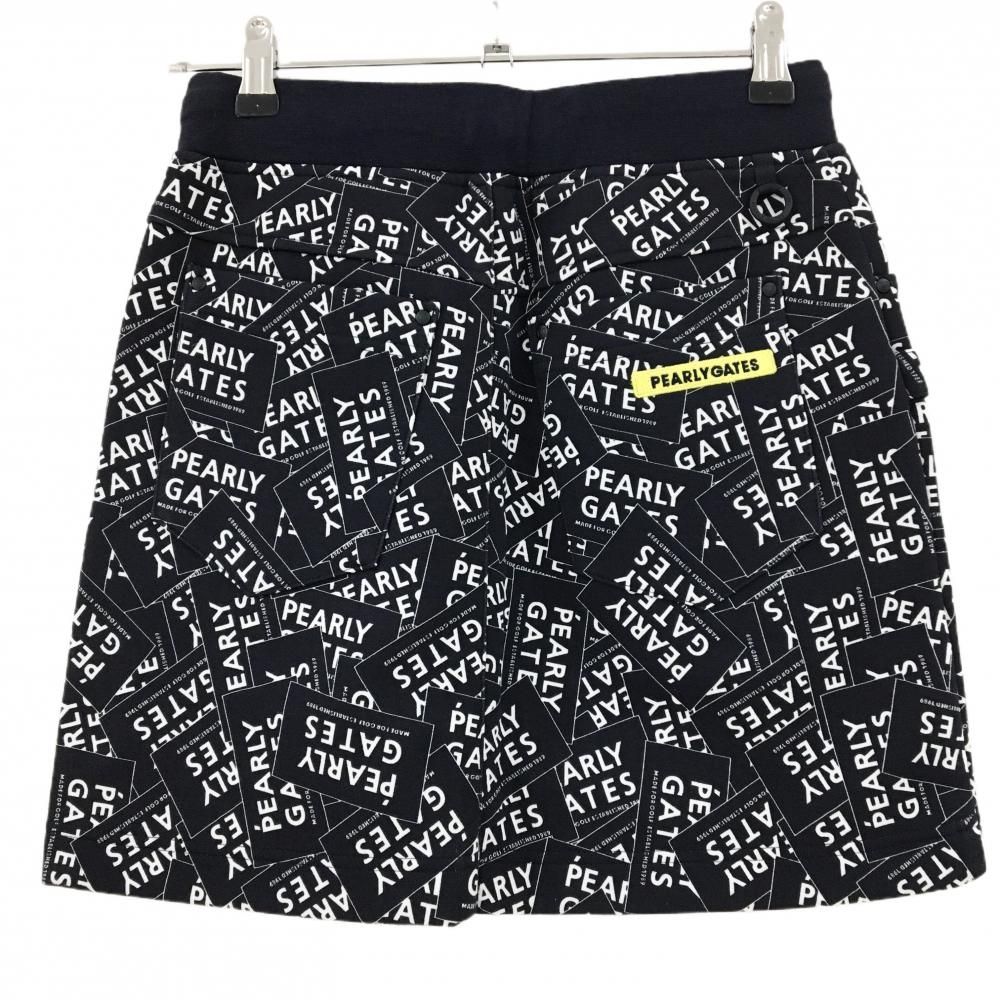 パーリーゲイツ スカート ネイビー×白 ロゴ総柄 ウエストゴム 調節紐 レディース 0 S ゴルフウェア PEARLY GATES