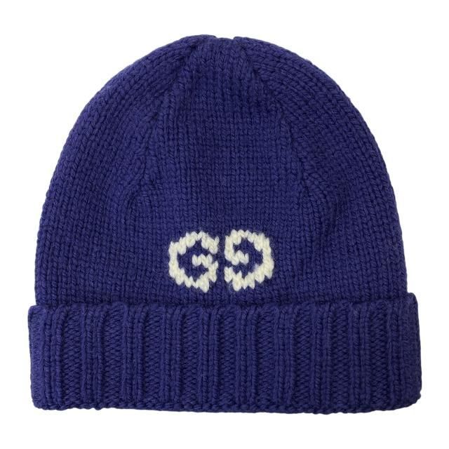 GUCCI グッチ 602886 GG LOGO KNIT BAENIE ケーブルニット ビーニー ニットキャップ 帽子 アクセサリー GGロゴ ウール ネイビー サイズ S