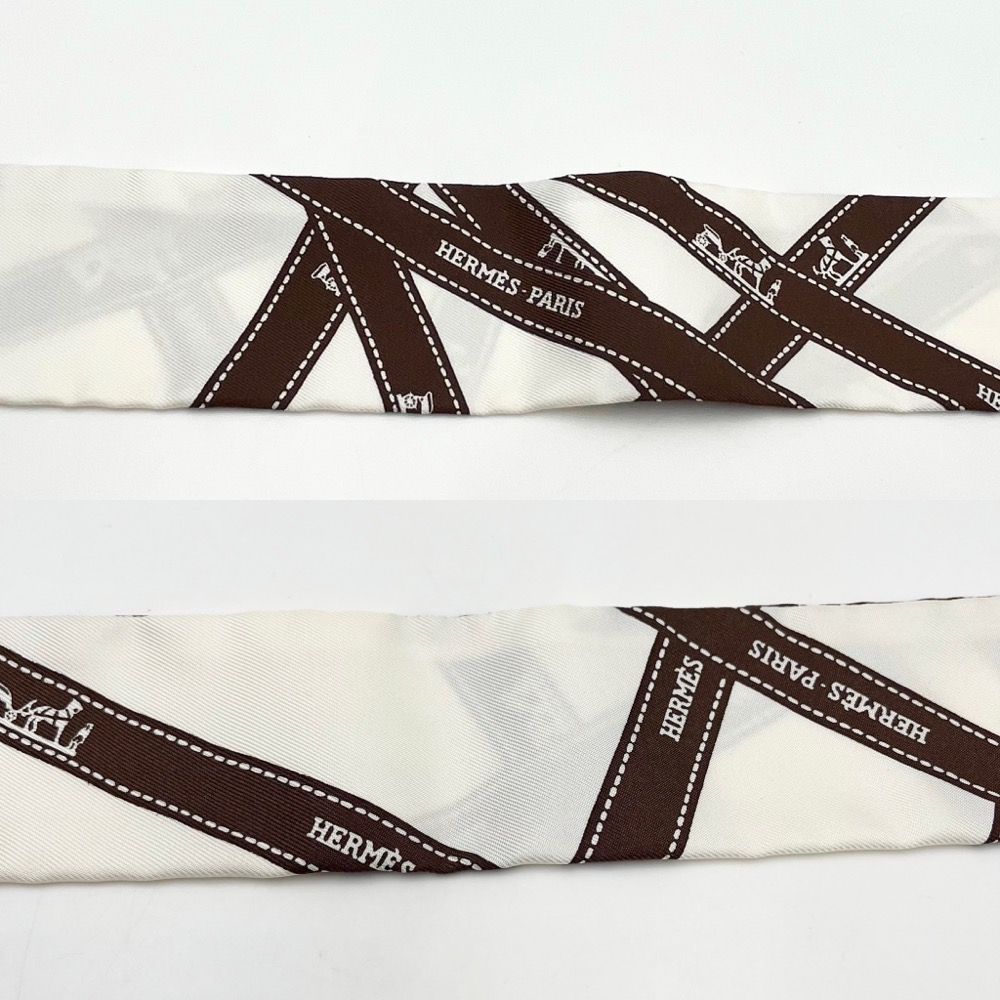 【美品】HERMES エルメス ツイリー ボルデュックリボン ブラウン ベージュ HERMES - 【美品】 HERMES / エルメス | ツイリー ボルデュック
