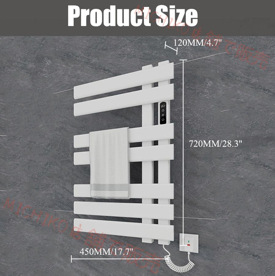 電動タオルウォーマー 壁掛け加熱タオル掛けタイマー内蔵付き バスルームラジエータータオルレール 温度調整付き