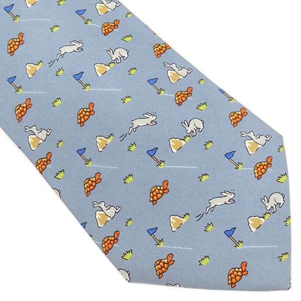 エルメス HERMES ネクタイ ウサギとカメ 9cm シルク グレー×マルチ