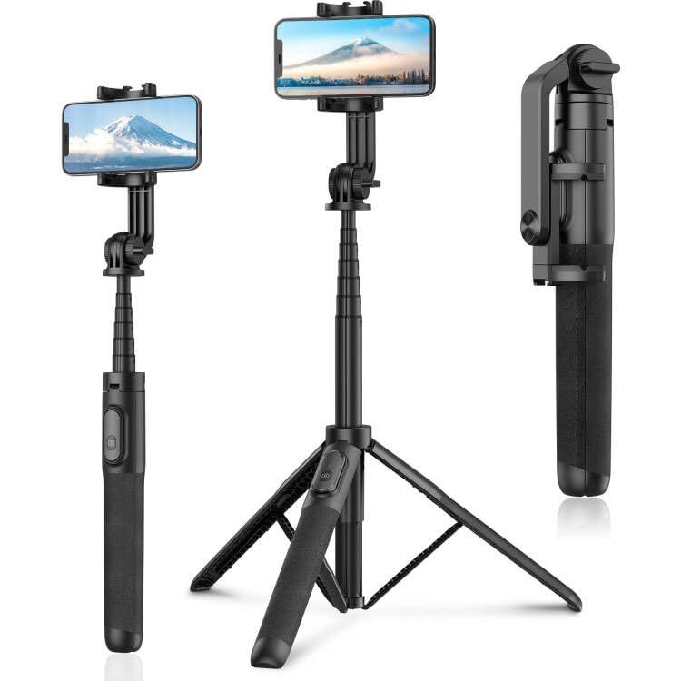 【人気商品】iPhone＆Androidに対応 コンパクト (黒) ロング 固定 安定 コールドシュー 遠隔リモコン 360回転調整 160cm以上 長い 自撮り棒 ［162cm折畳一体式］スマホ三脚