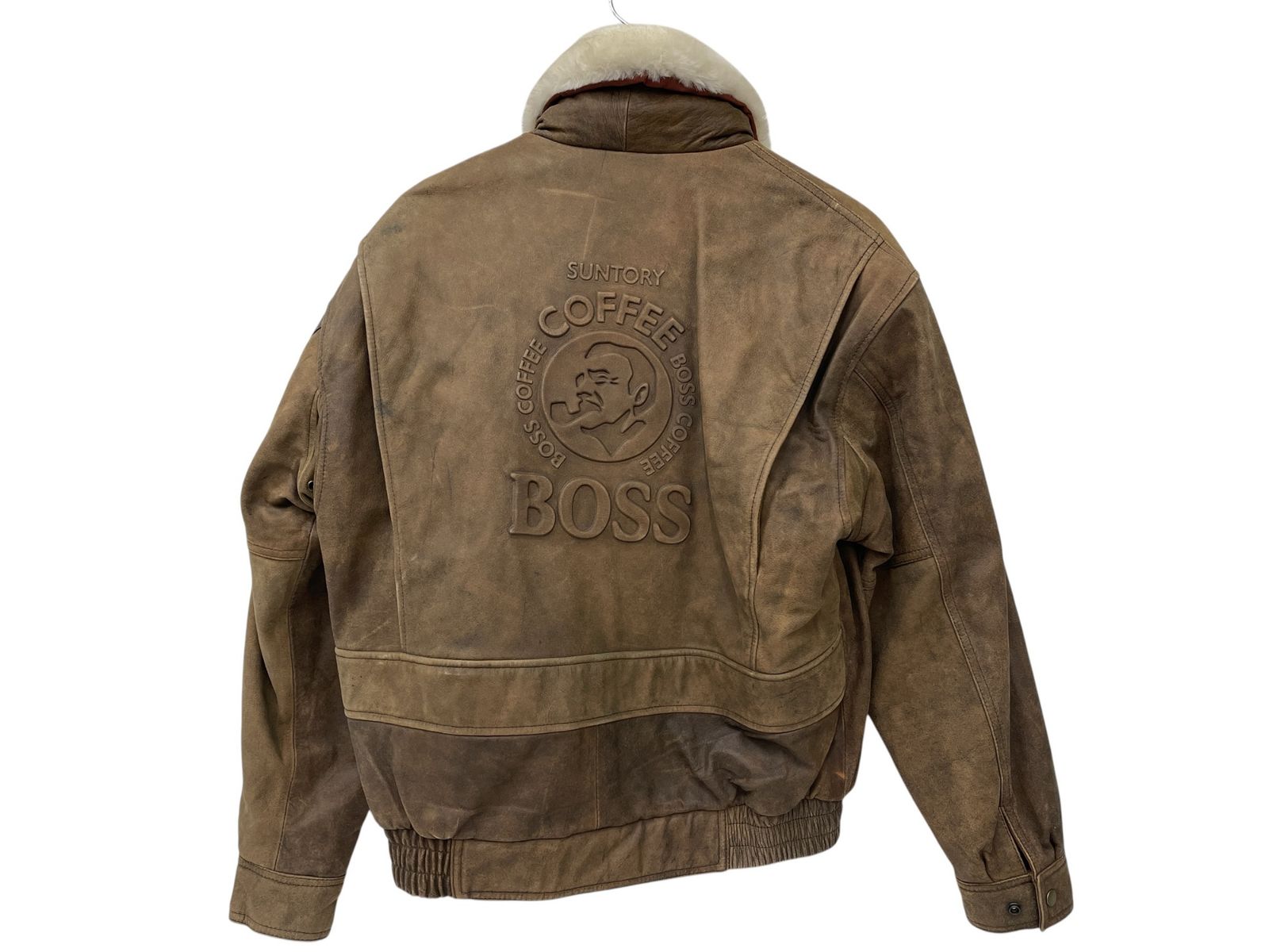 SUNTORY サントリー BOSS ボス レザーフライトジャケット 古着 バックロゴエンボス加工 牛革 2WAY D-OS-6028 L ブラウン系 メンズ|049