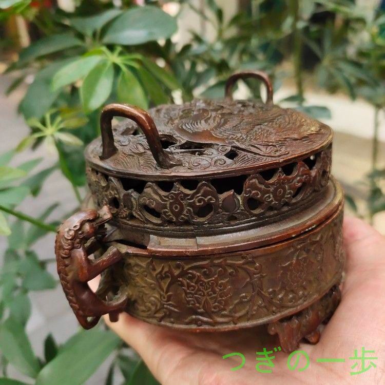 銅器 重工 彫刻 竜鳳薫香炉 美品 茶道具 香道具 工芸品美術品 置物 銅器 重工 彫刻 竜鳳薫香炉 美品 茶道具 香道具 工芸品美術品