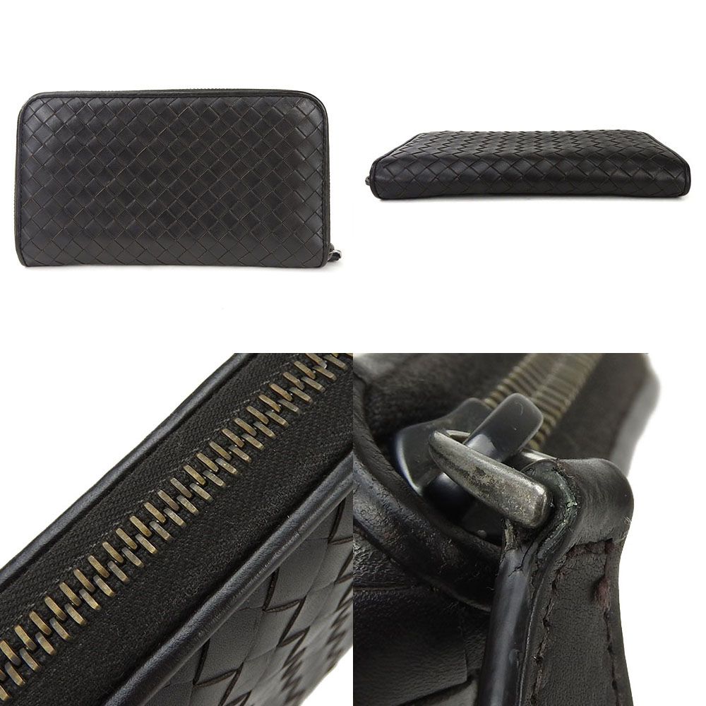 中古】 ボッテガヴェネタ 長財布 イントレチャート カーフ ダーク  