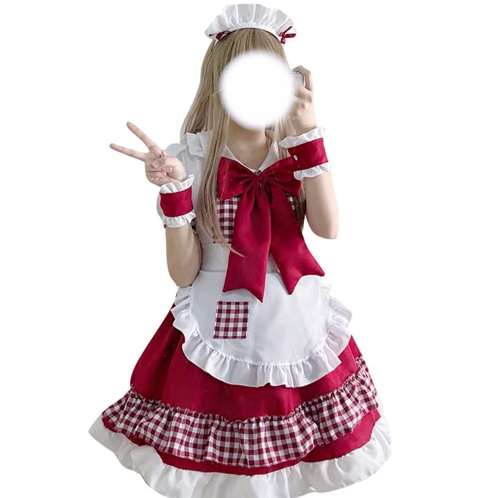 L_レッド [RPFLQ] メイド服 格子縞 レッド ブラック 蝶結ぶ クリスマス コスプレ ハロウィン 仮装 レディース セクシー エプロン  カチューシャ ヘアバンド 衣装 可愛い 大人用 ワンピース ニーハイソックス付き (L, レッド) - メルカリ