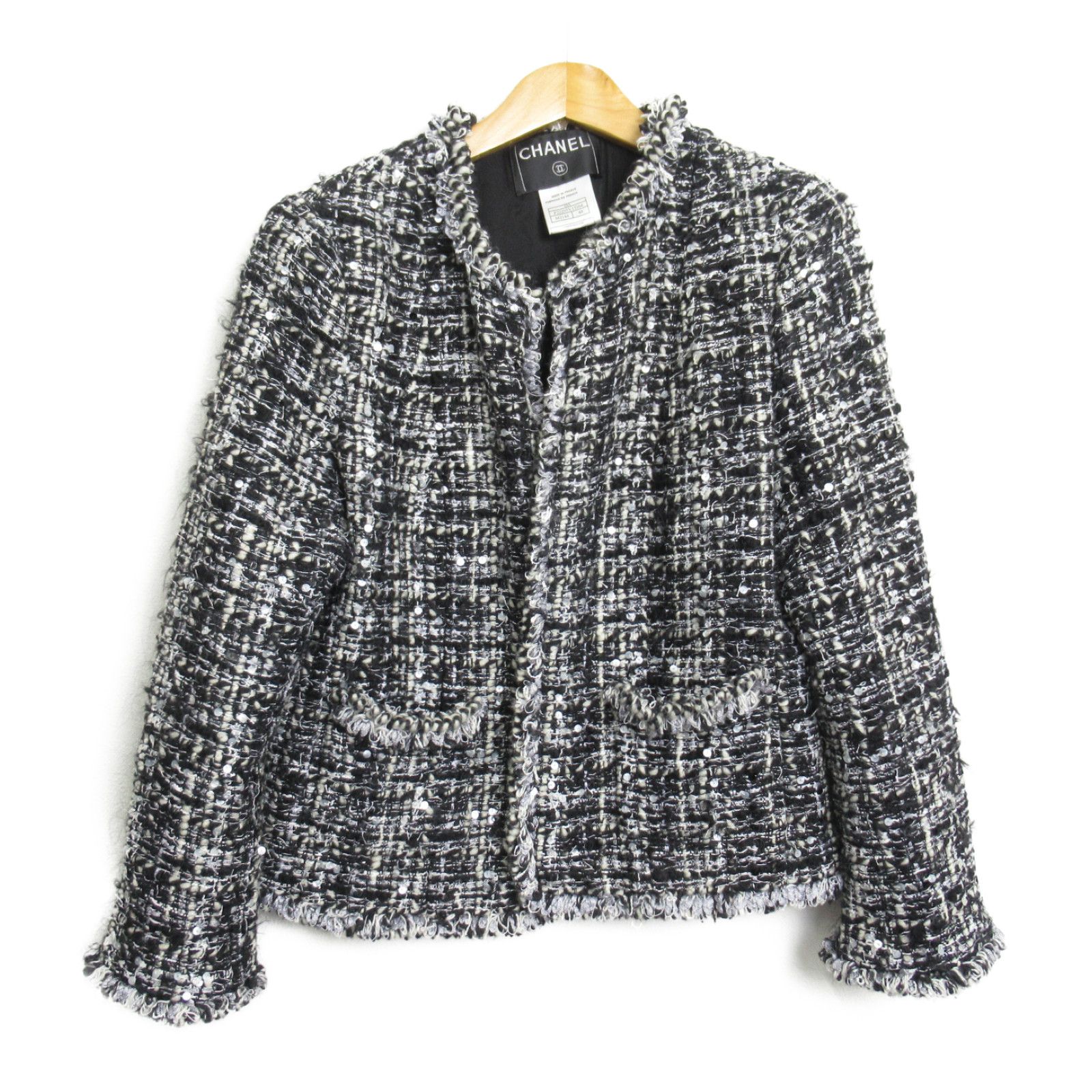 CHANEL 異素材ツイードジャケット シャネル(CHANEL)シャネル ツイードジャケット ノーカラー