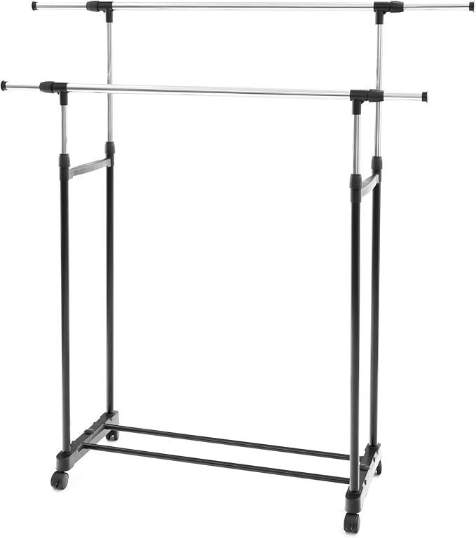 【在庫処分】武田コーポレーション 【ハンガーラック・ハンガー・収納】 ブラック 122×36×150cm たて・よこ伸縮シンプルパイプハンガー ダブル TYSSH-90BK-W