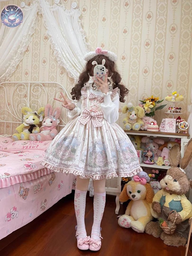 クマちゃん柄ロリータワンピース ブラウス付き