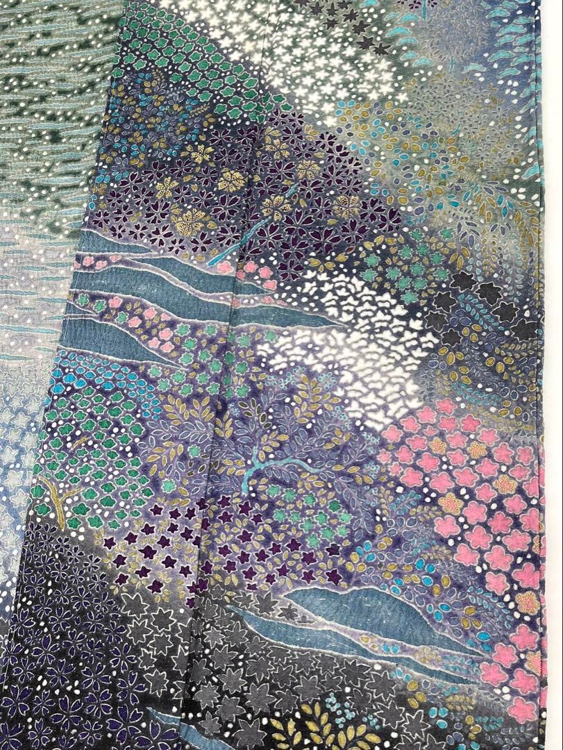 滝泰謹製 落款入 訪問着 おぼろ染 絞り 銀通し 刺繍 正絹 躾糸付き