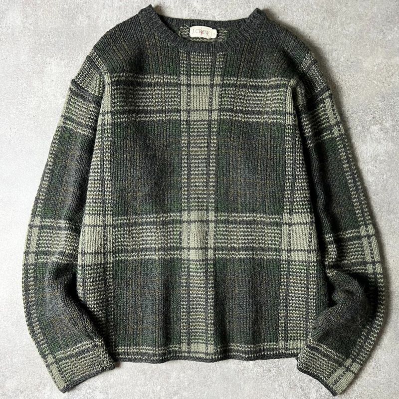 90s 巨人タグ J.CREW チェック ウール ニット セーター M / Jクルー 90 