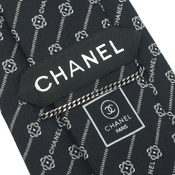 シャネル CHANEL ネクタイ カメリア 9.5cm シルク ブラック 黒